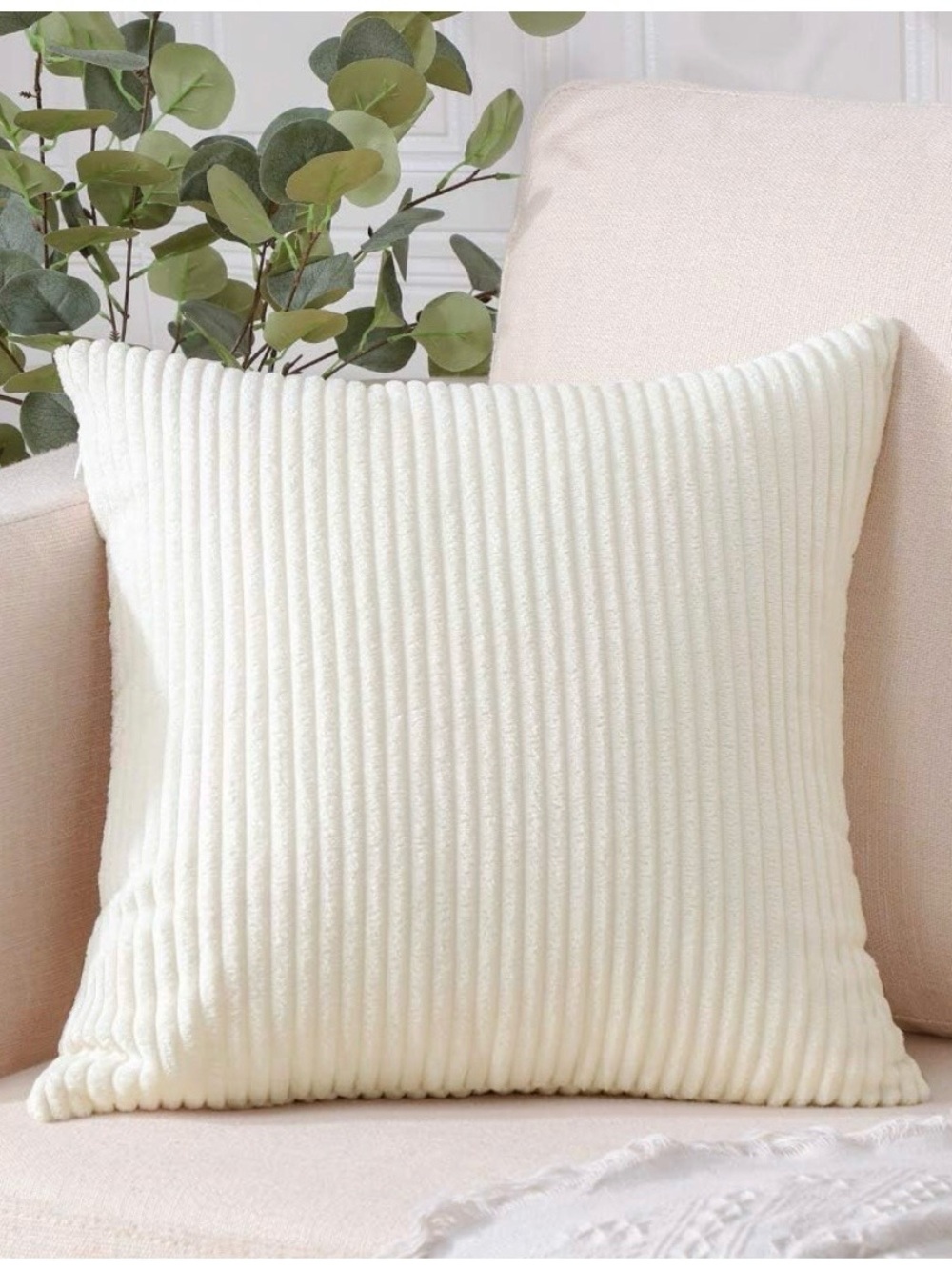 Cream Corduroy Throw Pillow Cover - Home Holiday 20x20
